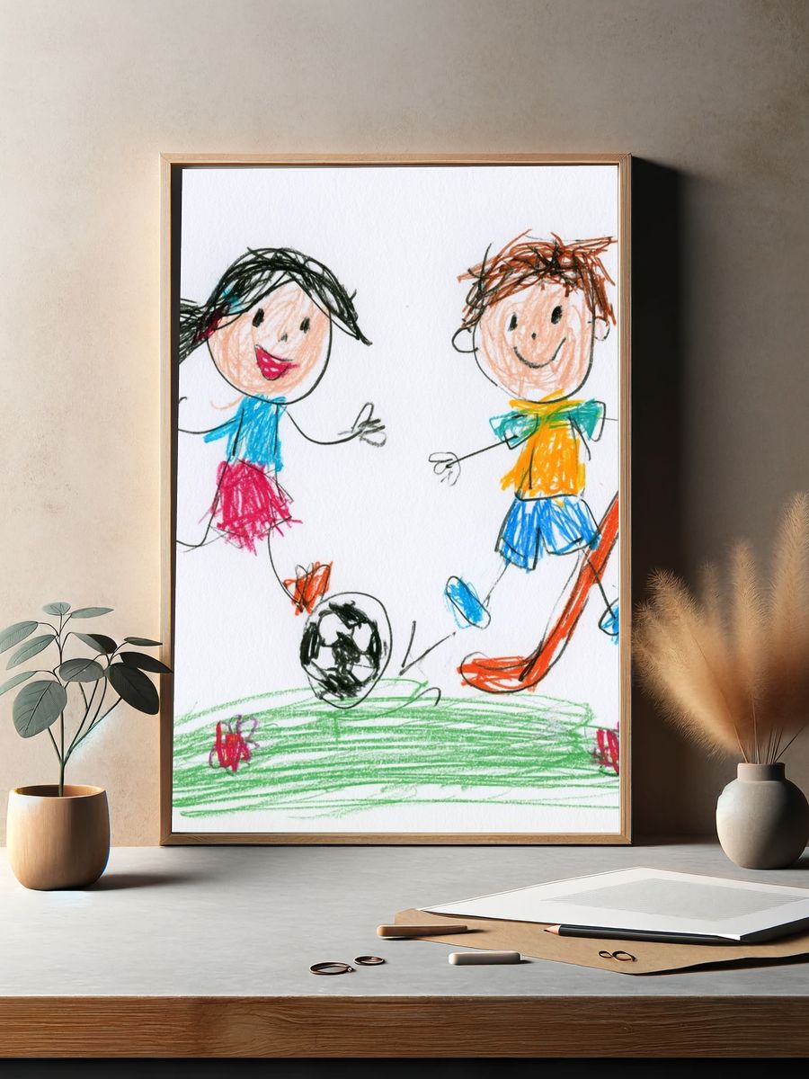 Kids Playing Soccer Illustration Poster. — room view 2