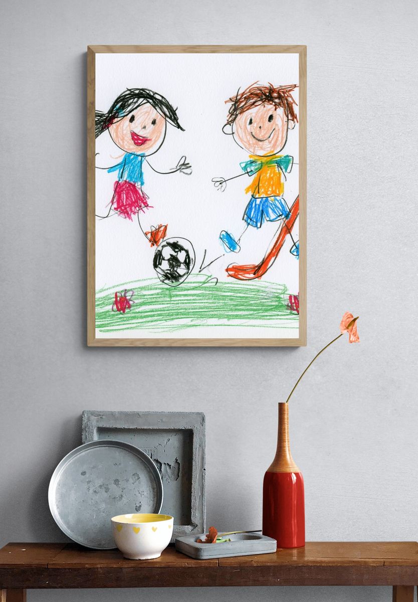 Kids Playing Soccer Illustration Poster. — room view 3