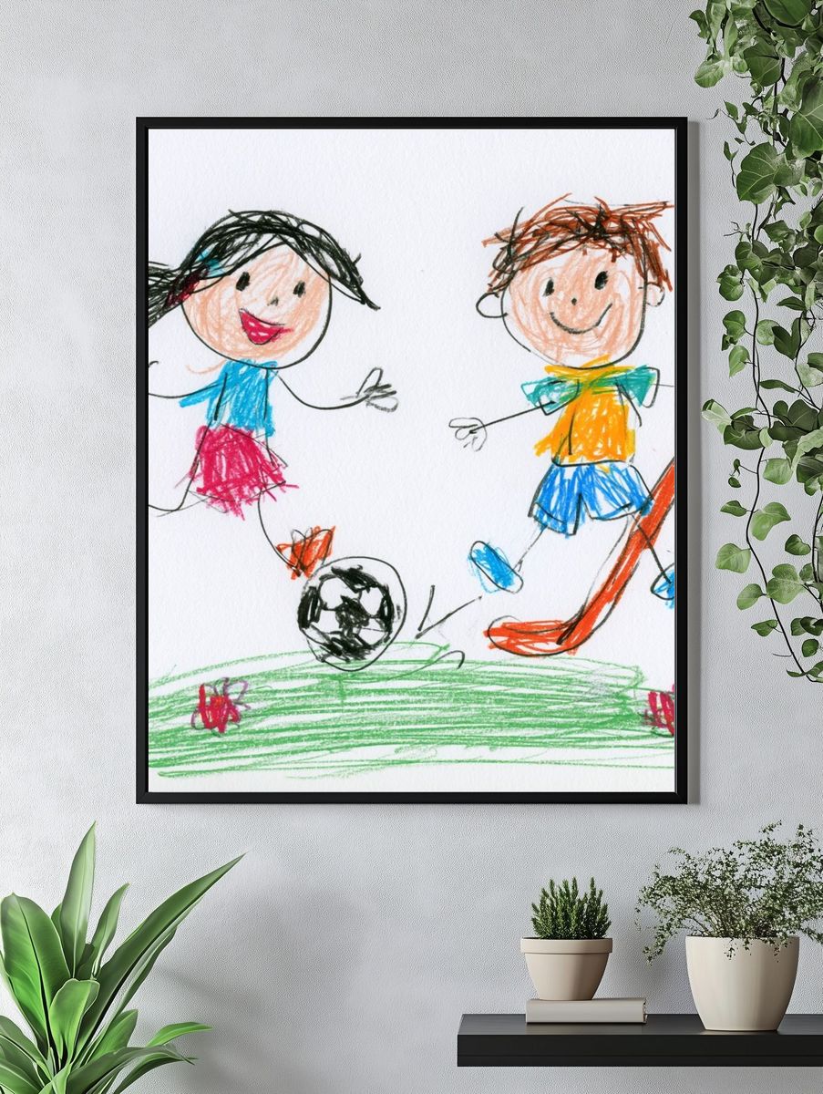 Kids Playing Soccer Illustration Poster. — room view 4