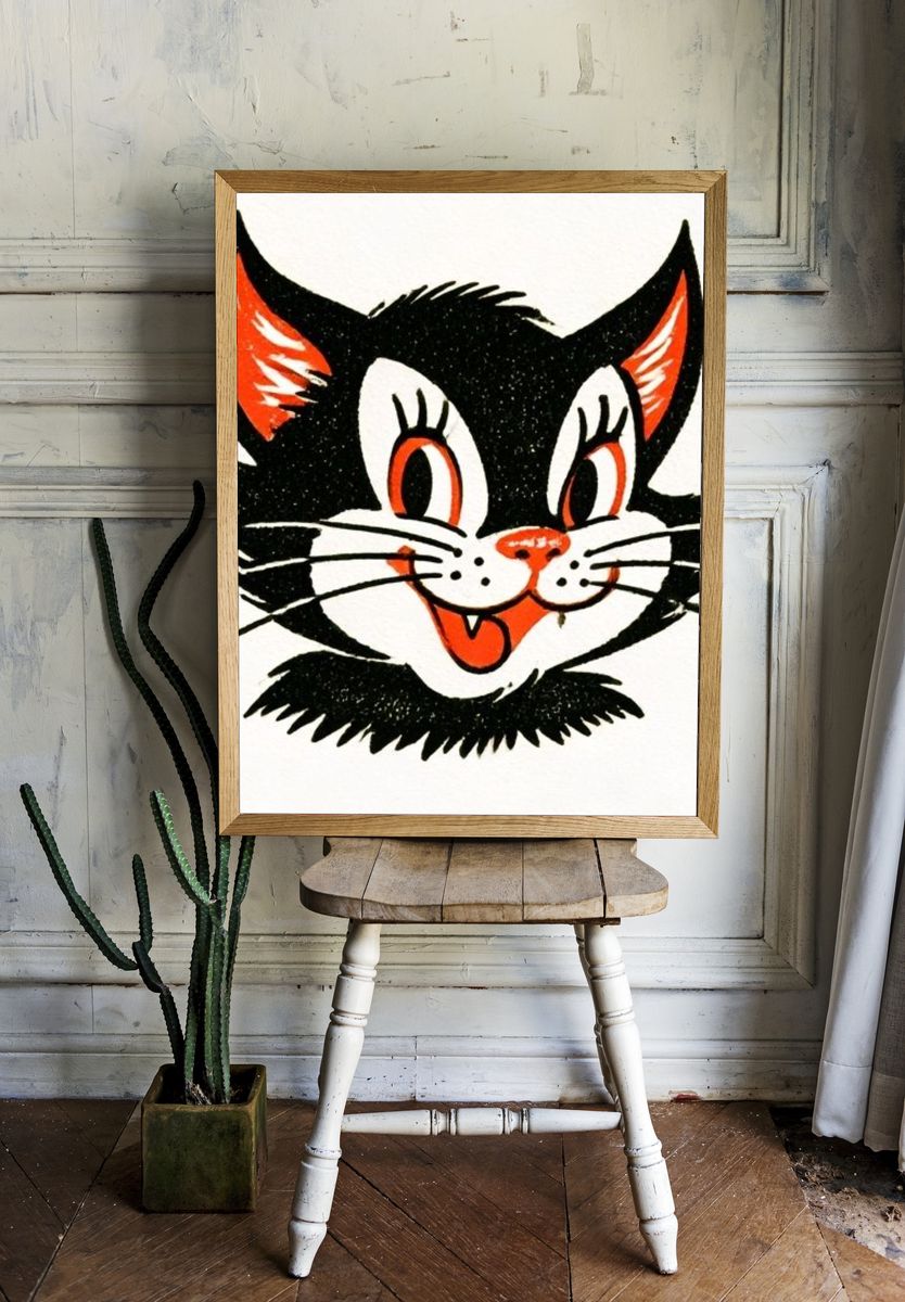 Smiling Cat Face Illustration Poster. room preview