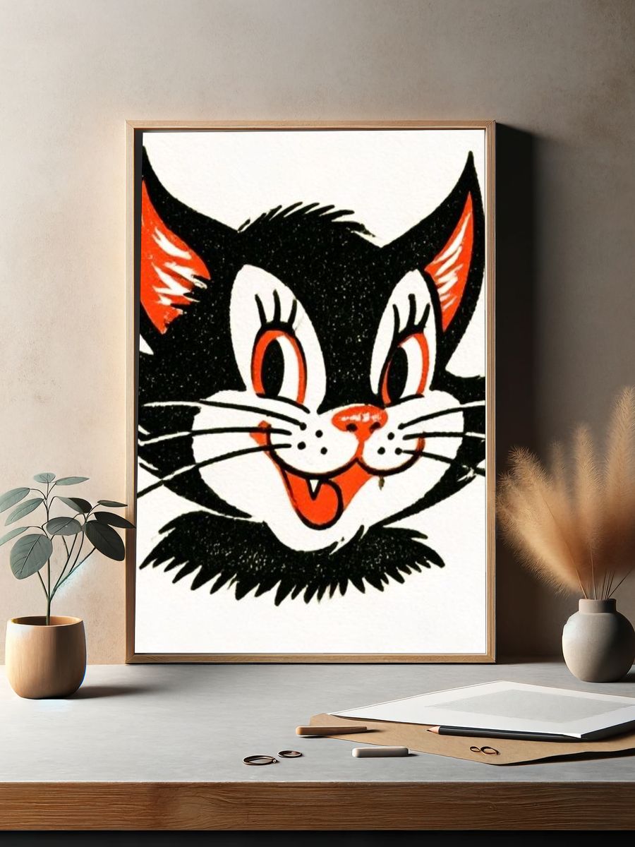 Smiling Cat Face Illustration Poster. — room view 2