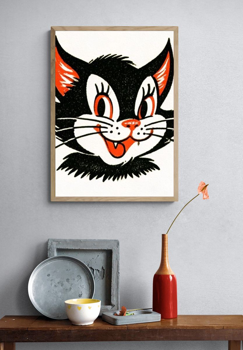 Smiling Cat Face Illustration Poster. — room view 3