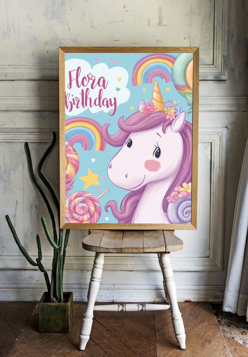 Flora Birthday Unicorn Print. — room view 1