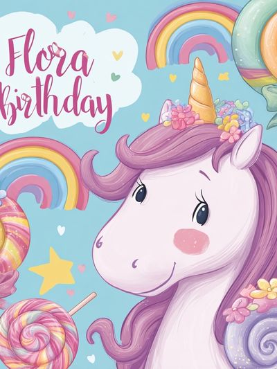 Flora Birthday Unicorn Print. poster print