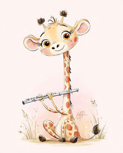 Cute Giraffe Flute Illustration Poster. poster