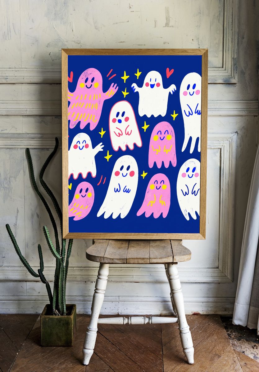 Cute Ghosts Illustration Poster. — room view 1