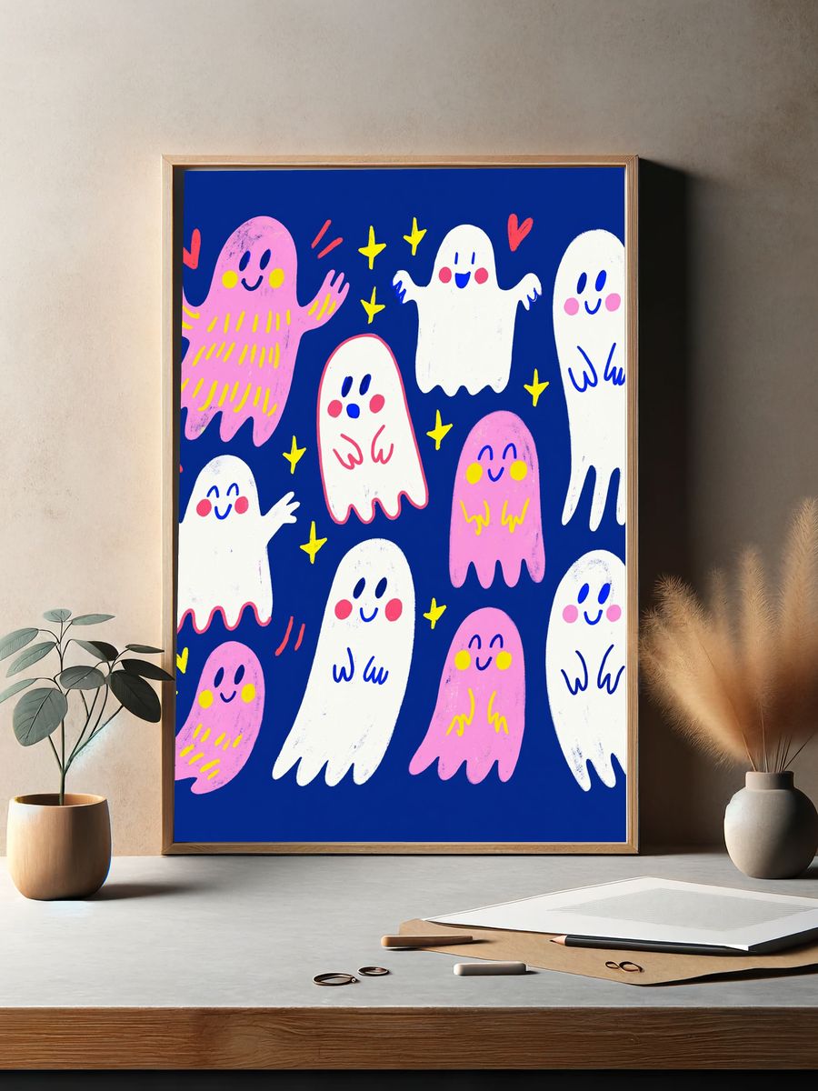 Cute Ghosts Illustration Poster. — room view 2