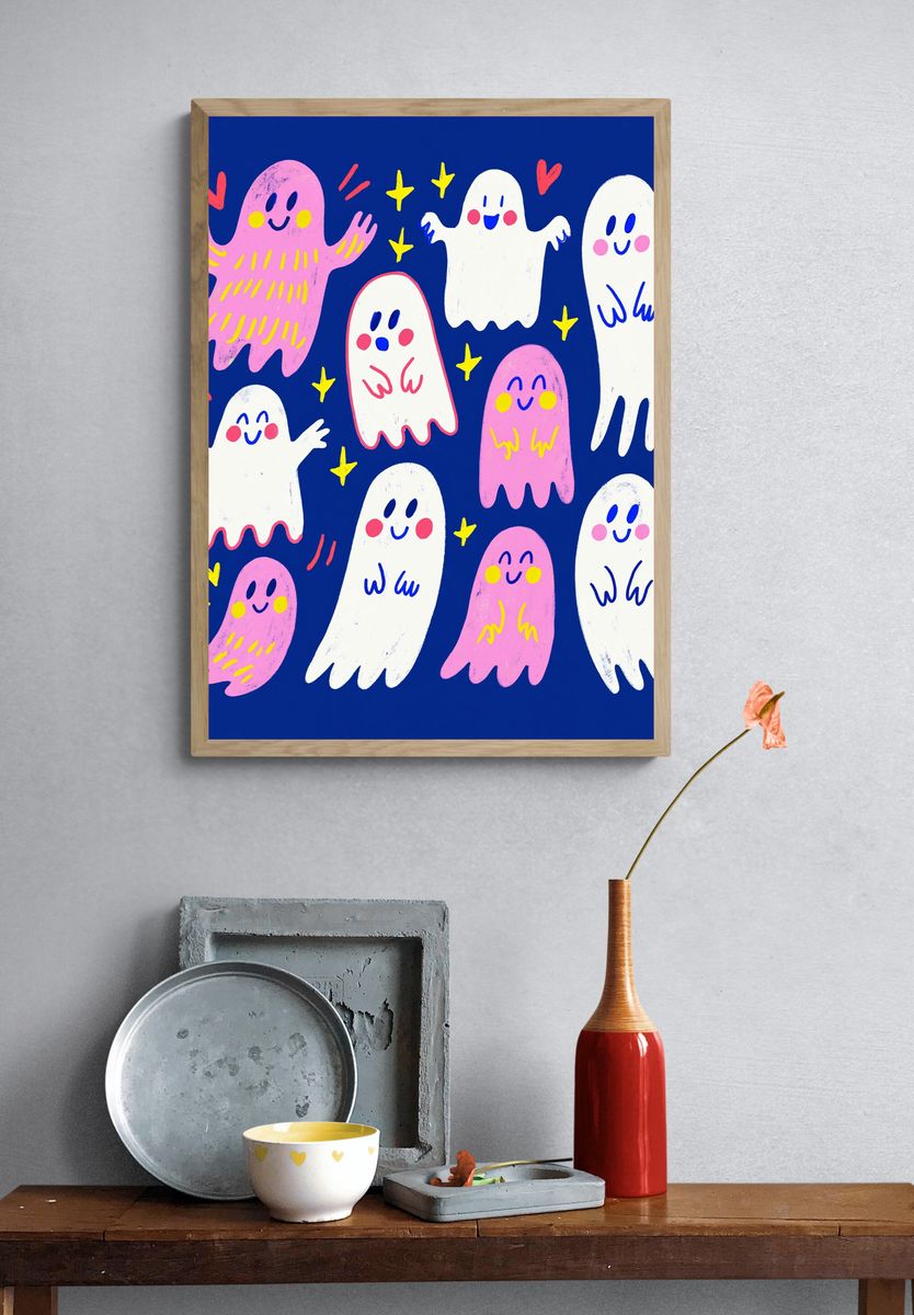Cute Ghosts Illustration Poster. — room view 3