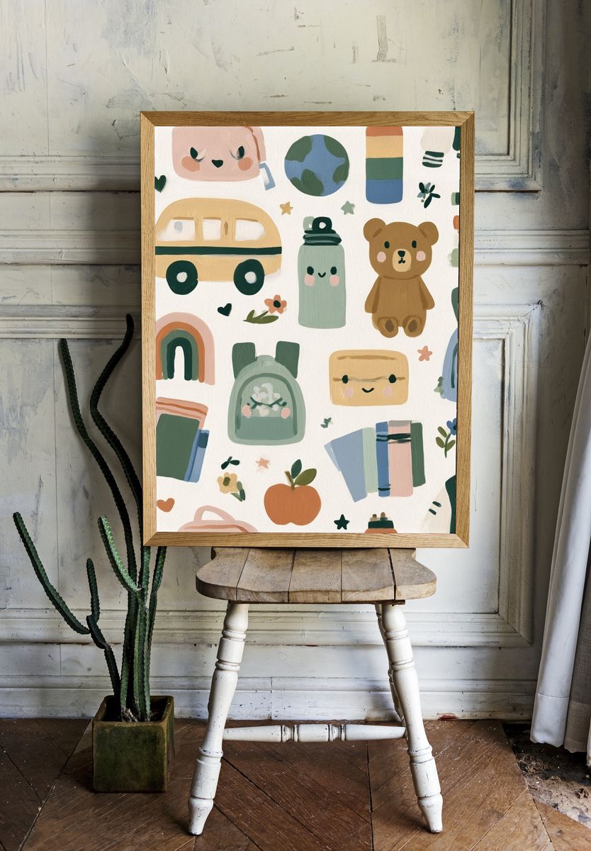 Cute School Supplies Illustration Poster. room preview