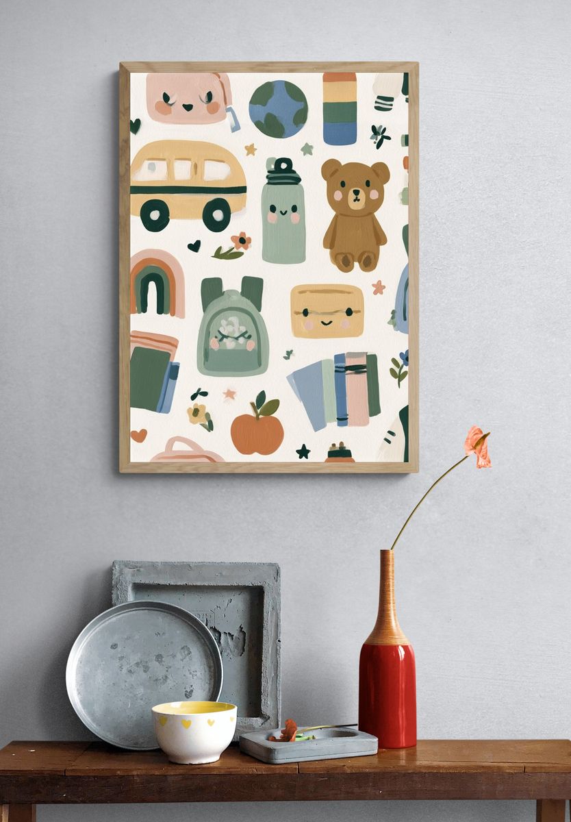 Cute School Supplies Illustration Poster. — room view 3