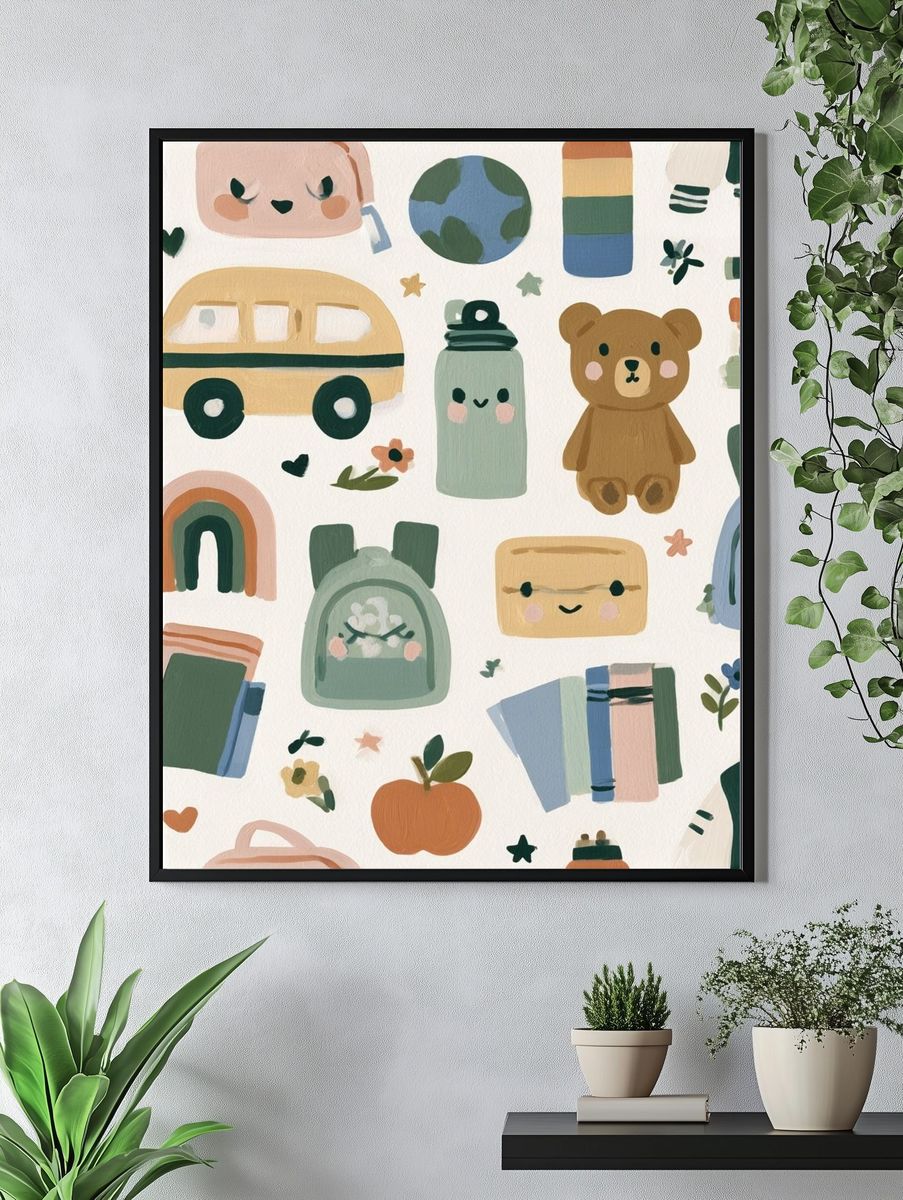 Cute School Supplies Illustration Poster. — room view 4