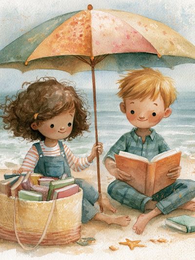 Beach Reading Kids Watercolor Print.