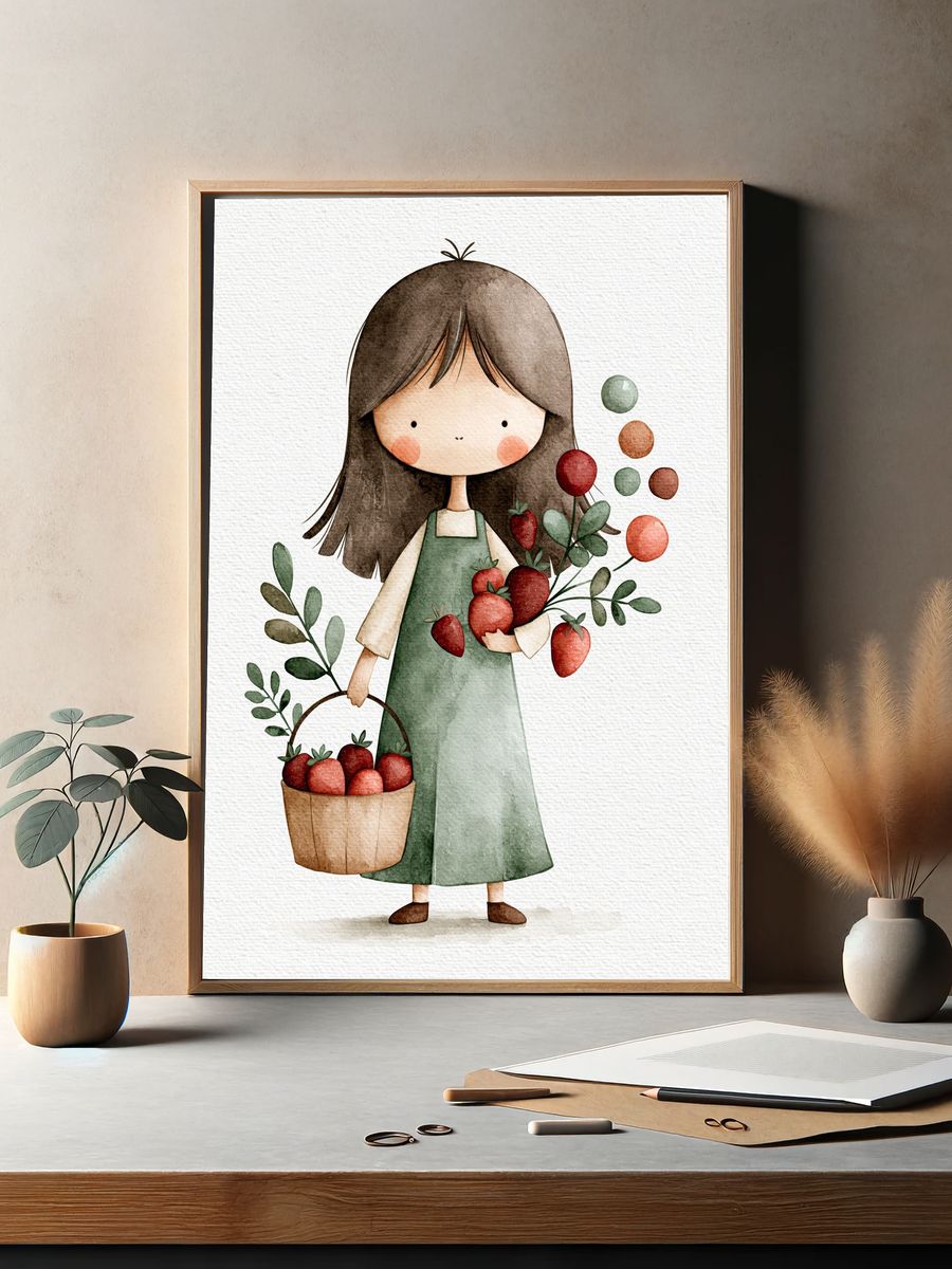 Strawberry Girl Watercolor Print. — room view 2