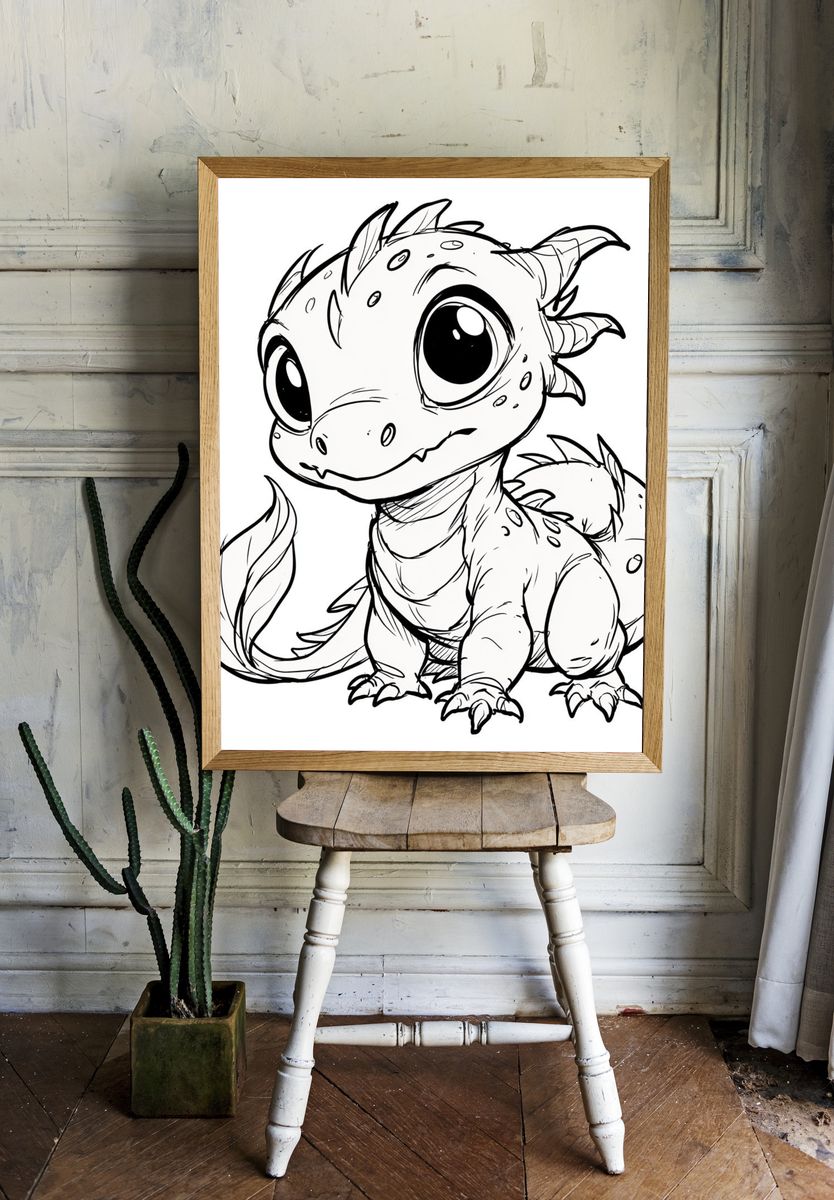 Cute Baby Dragon Illustration Poster. room preview