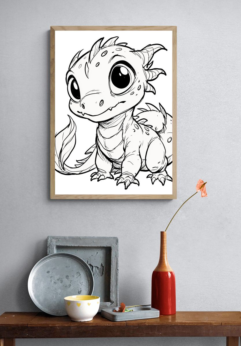 Cute Baby Dragon Illustration Poster. — room view 3