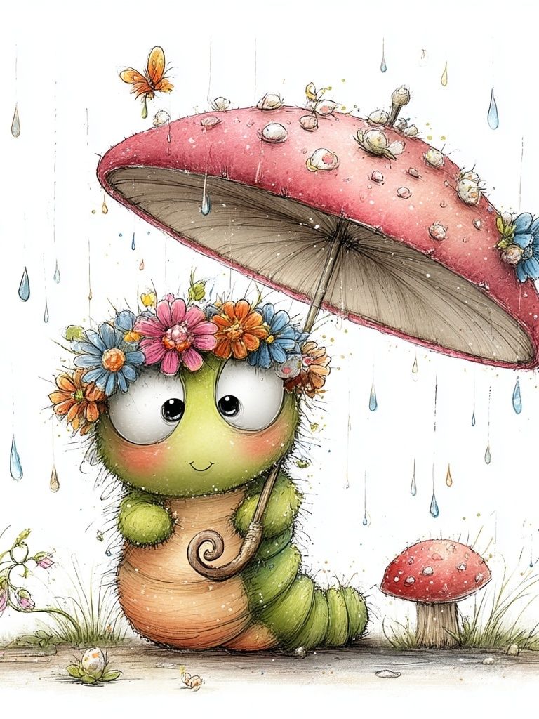 Cute Caterpillar Watercolor Print. poster detail