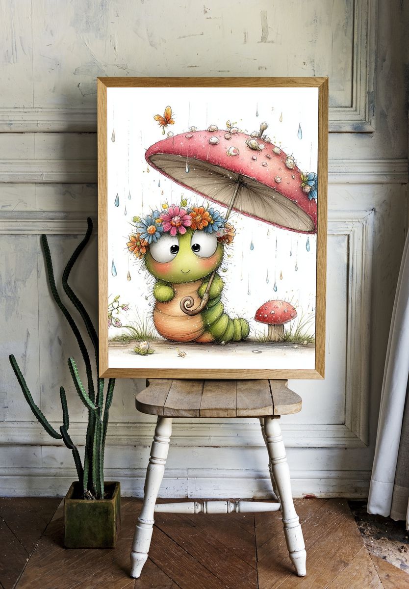 Cute Caterpillar Watercolor Print. — room view 1