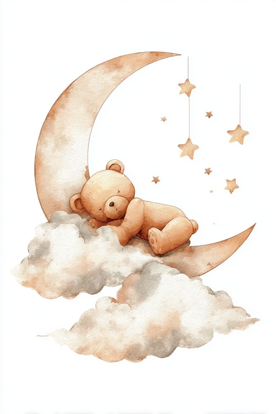 Sleeping Teddy Moon Nursery Print. poster — kids art