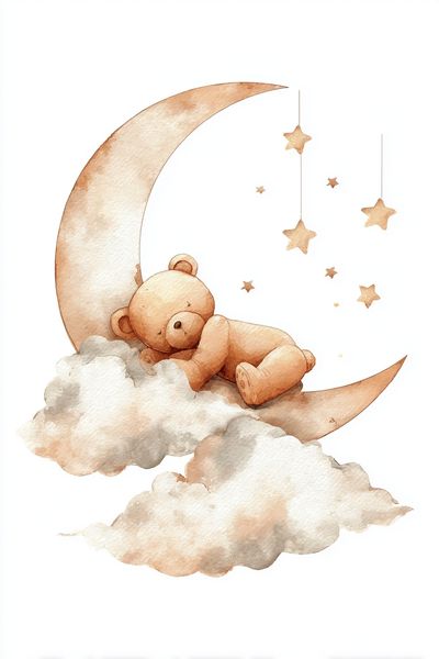 Sleeping Teddy Moon Nursery Print. poster