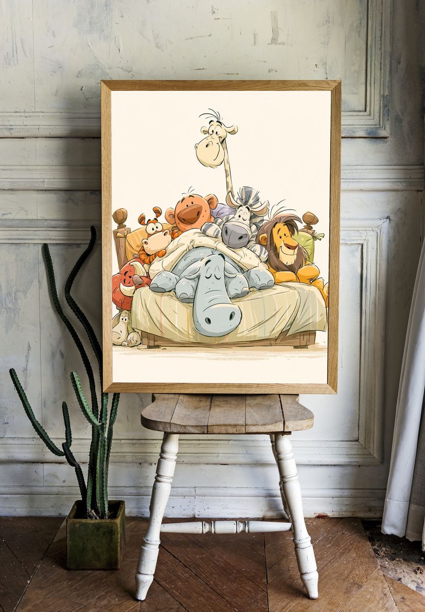 Safari Animals Bedtime Illustration Poster. — room view 1