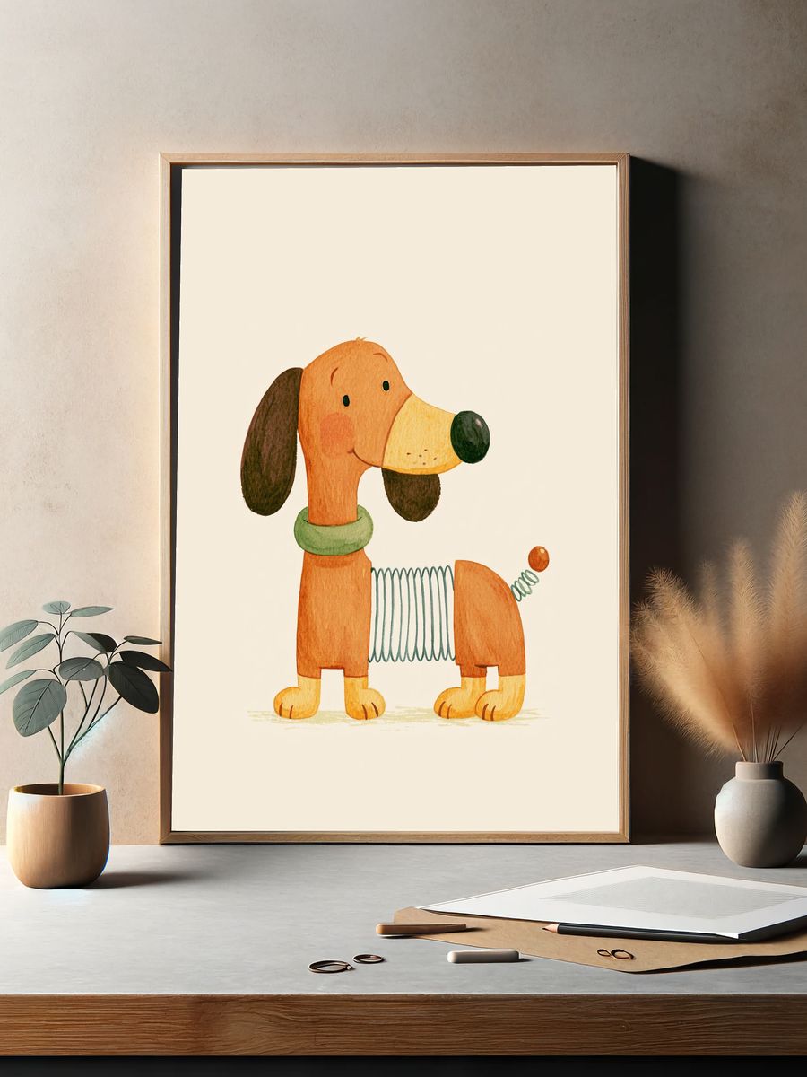 Watercolor Dachshund Nursery Print. — room view 2