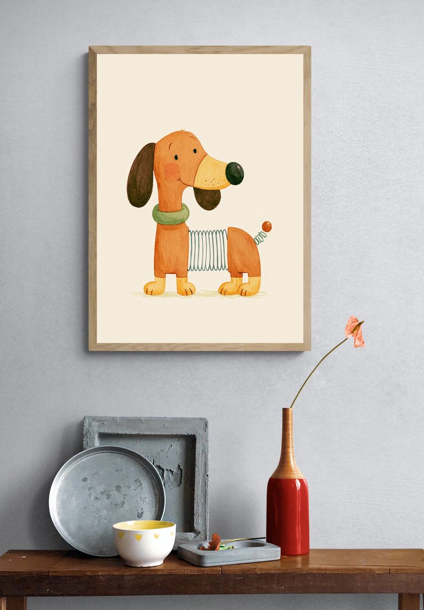 Watercolor Dachshund Nursery Print. — room view 3