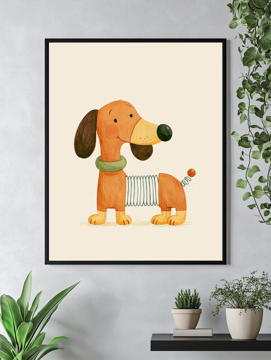Watercolor Dachshund Nursery Print. — room view 4