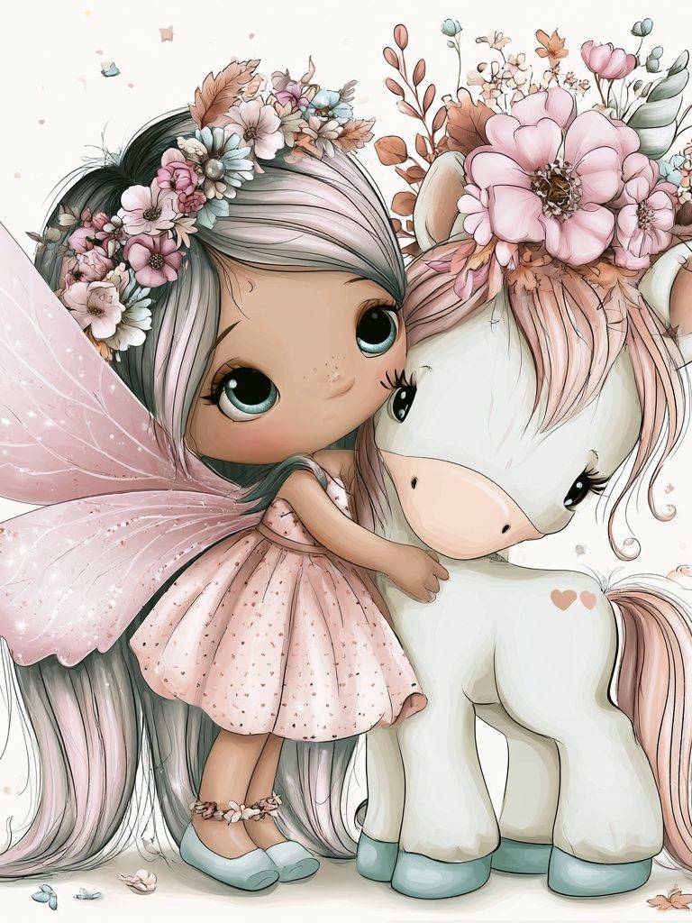 Fairy Girl and Unicorn Illustration Poster. poster detail