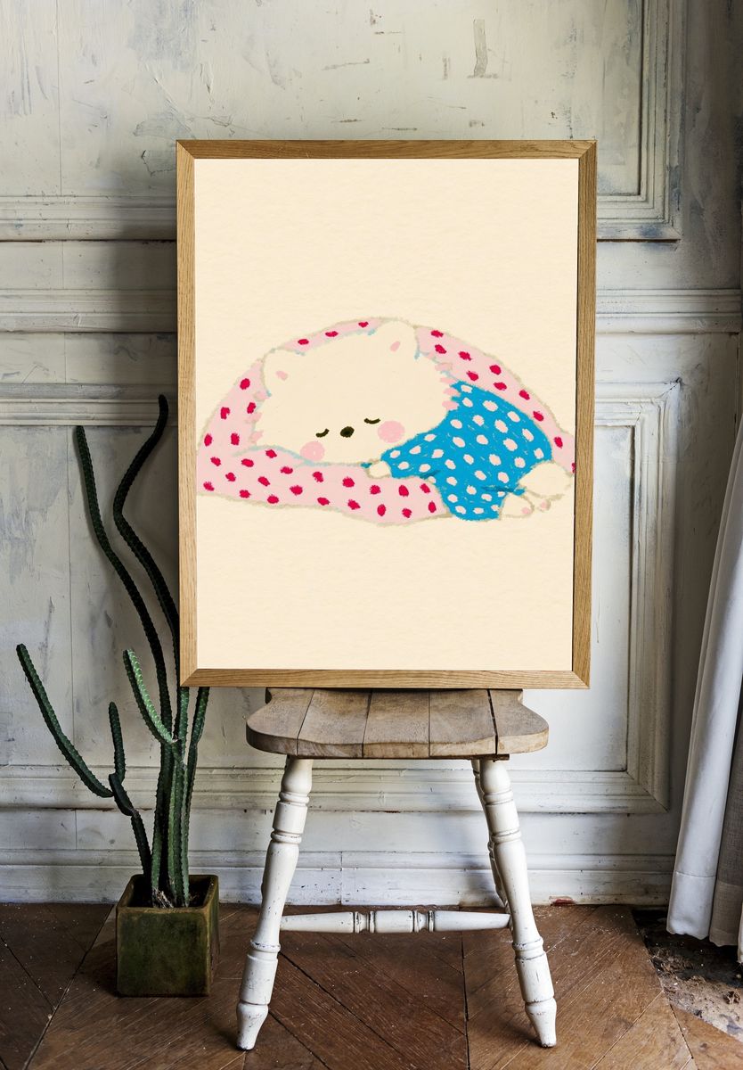 Sleeping Bunny Illustration Poster. — room view 1