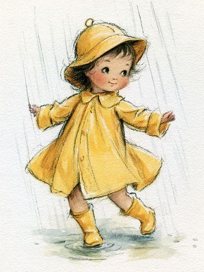 Little Girl in Yellow Raincoat Poster.