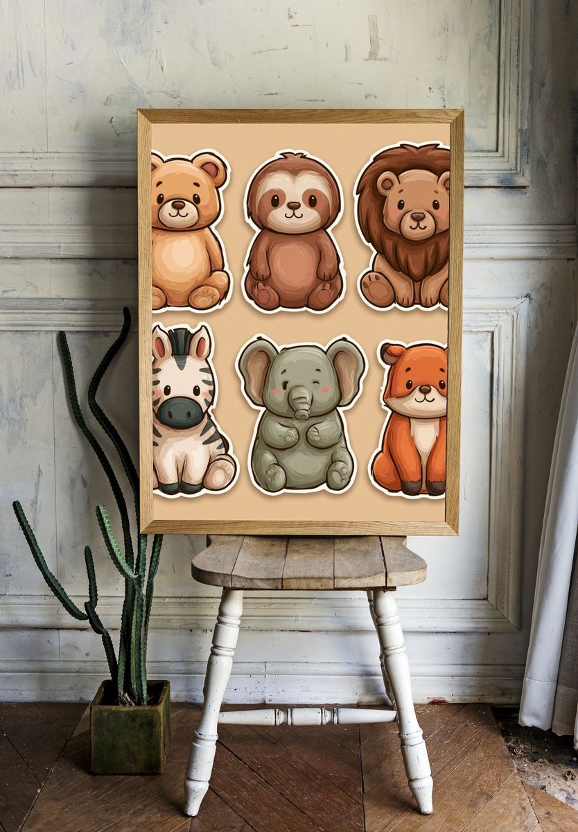 Cute Safari Animals Illustration Poster. — room view 1
