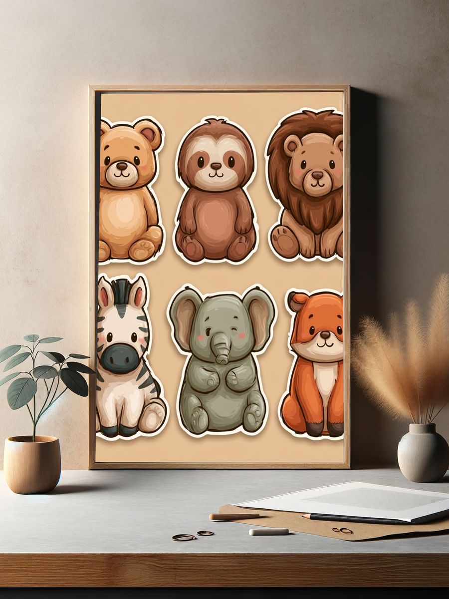 Cute Safari Animals Illustration Poster. — room view 2