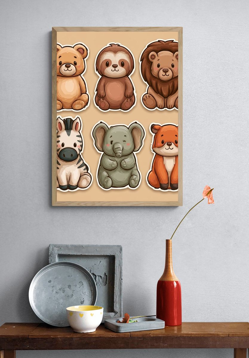 Cute Safari Animals Illustration Poster. — room view 3