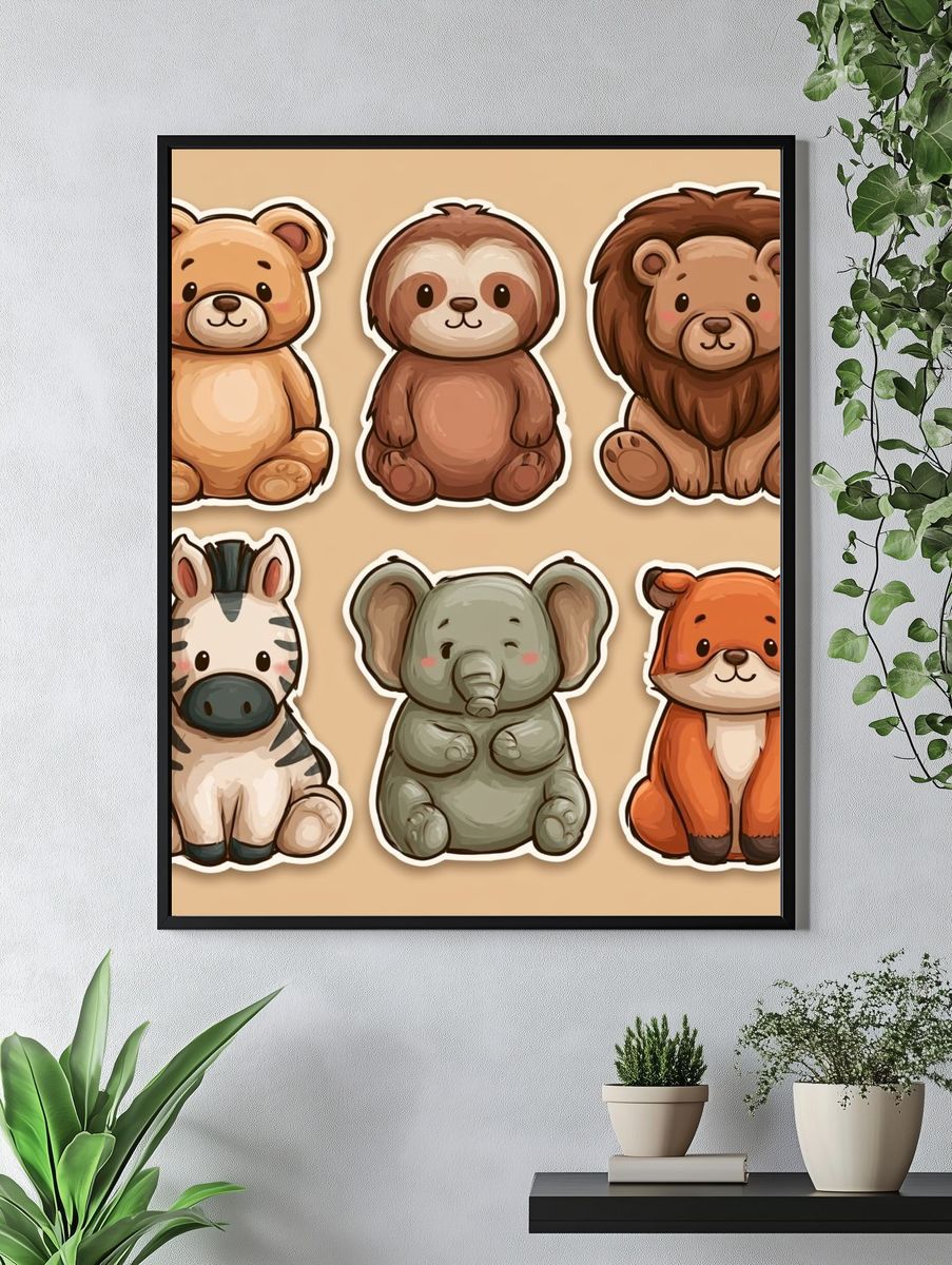 Cute Safari Animals Illustration Poster. — room view 4