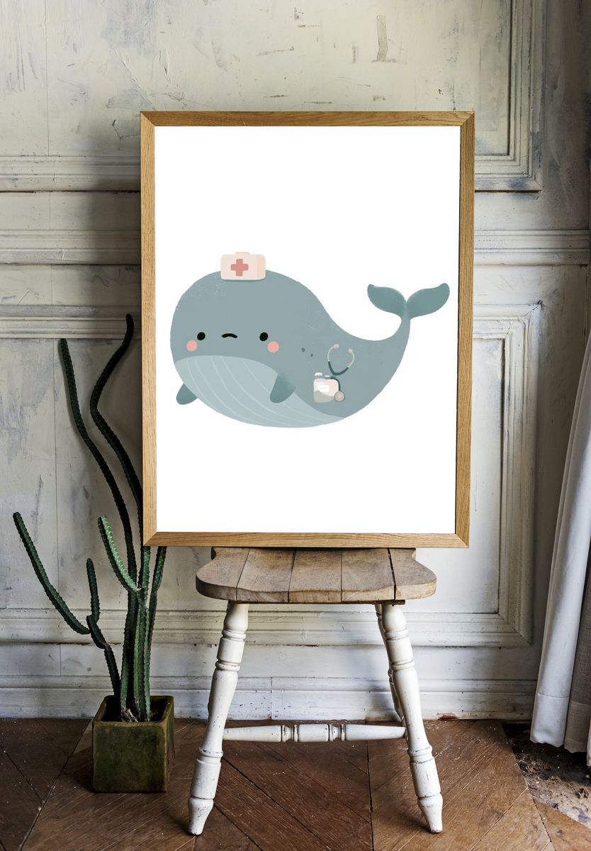 Nurse Whale Nursery Print. — room view 1