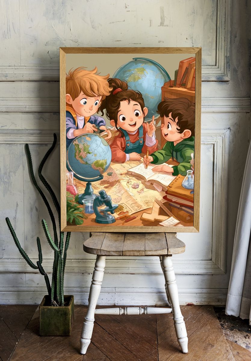 Curious Kids Classroom Illustration Poster. — room view 1