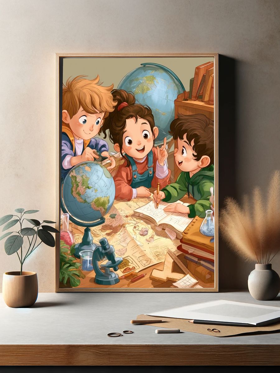 Curious Kids Classroom Illustration Poster. — room view 2