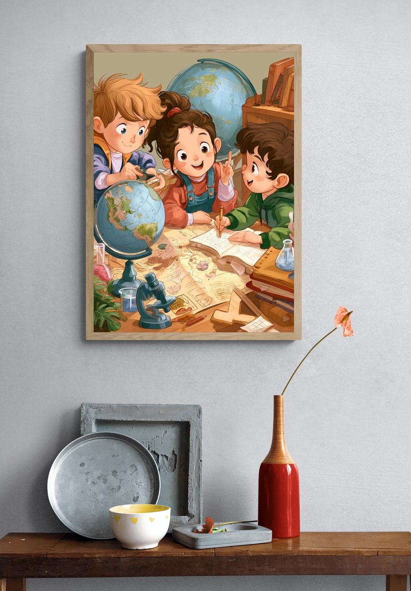 Curious Kids Classroom Illustration Poster. — room view 3