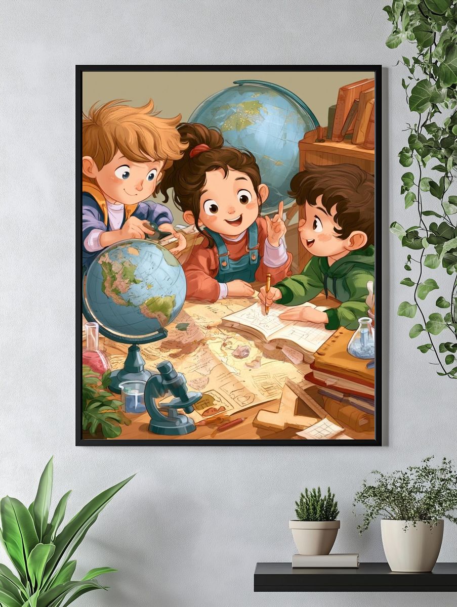 Curious Kids Classroom Illustration Poster. — room view 4