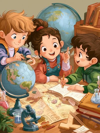 Curious Kids Classroom Illustration Poster. poster