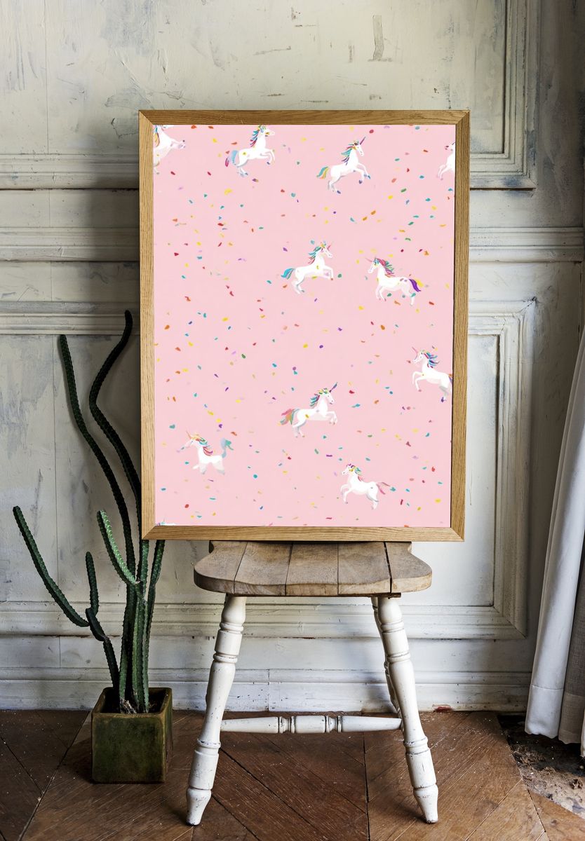 Unicorn Confetti Pattern Poster. — room view 1