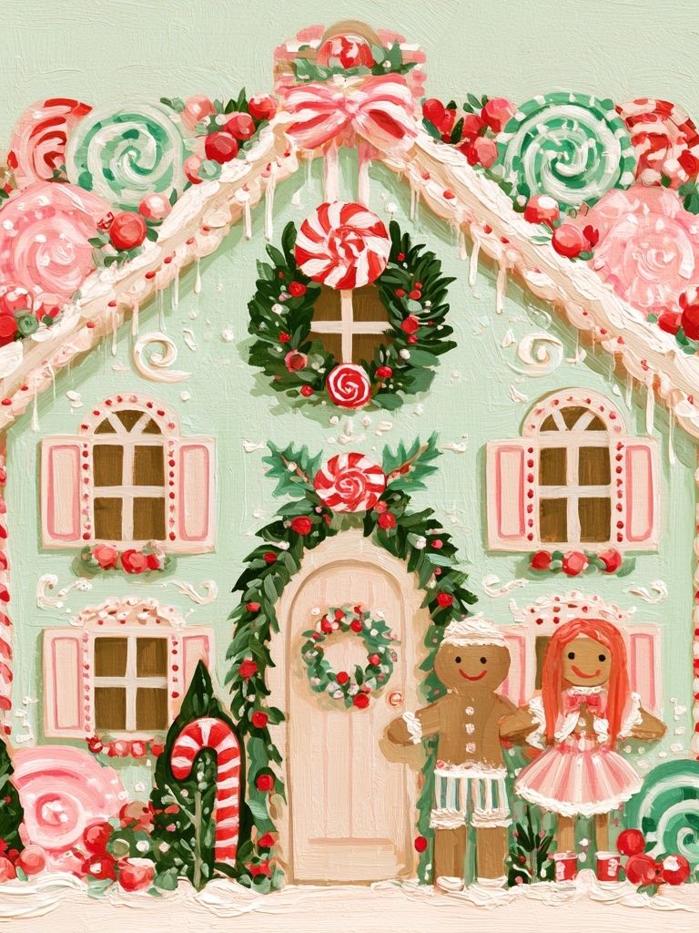 Gingerbread Candy House Illustration Poster. poster detail
