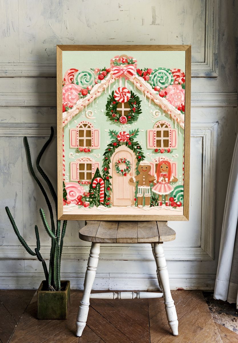Gingerbread Candy House Illustration Poster. — room view 1