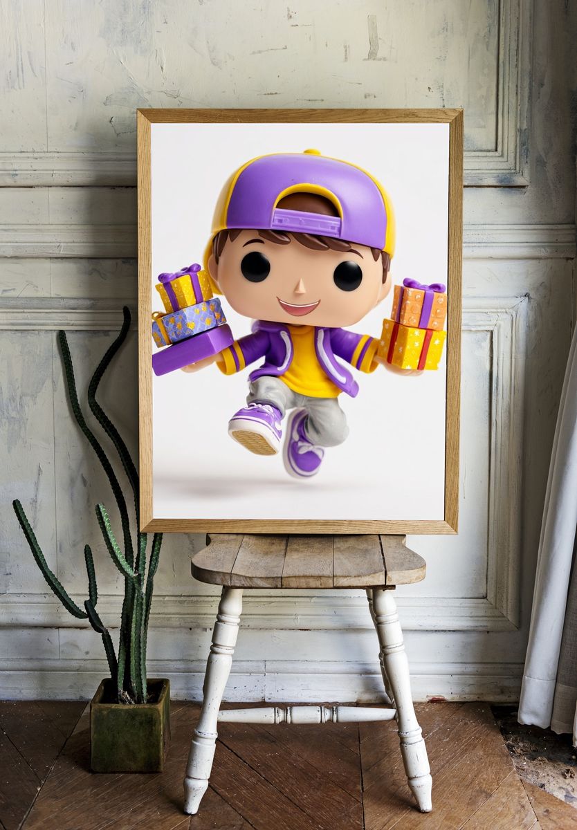 Cheerful Gift Boy — Cartoon Print. — room view 1