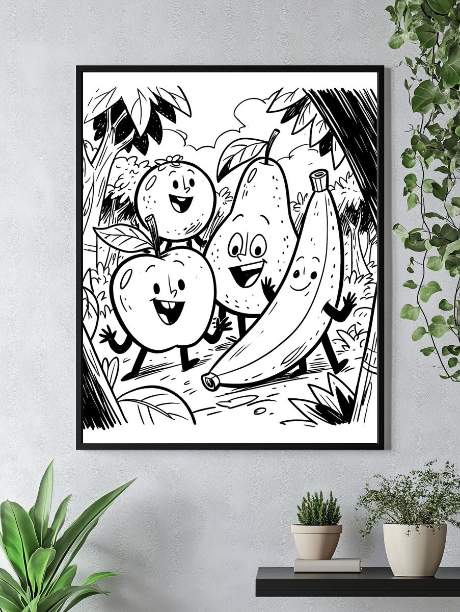 Happy Fruit Jungle Coloring Poster. — room view 4