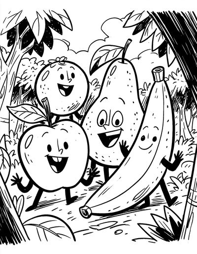 Happy Fruit Jungle Coloring Poster. poster