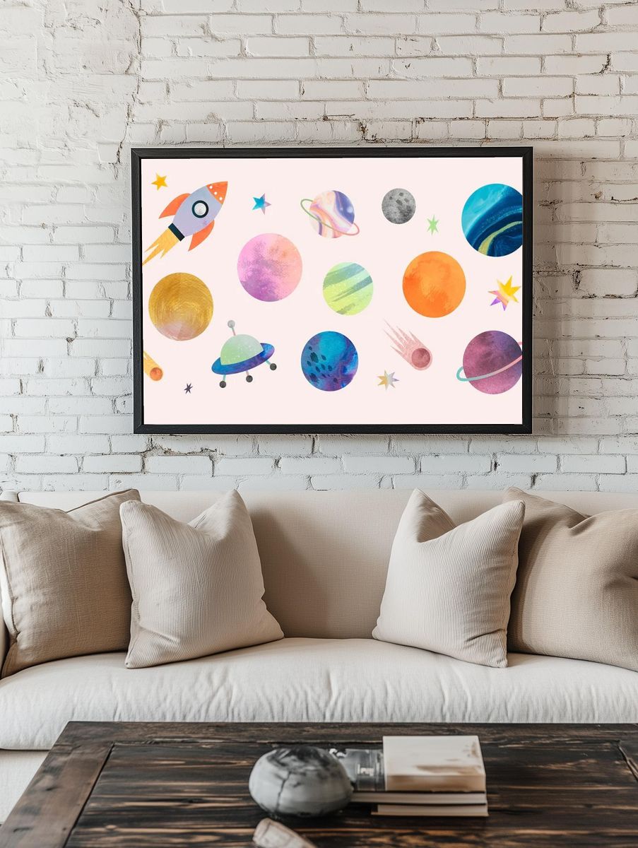 Colorful galaxy watercolor doodle pastel. — room view 1