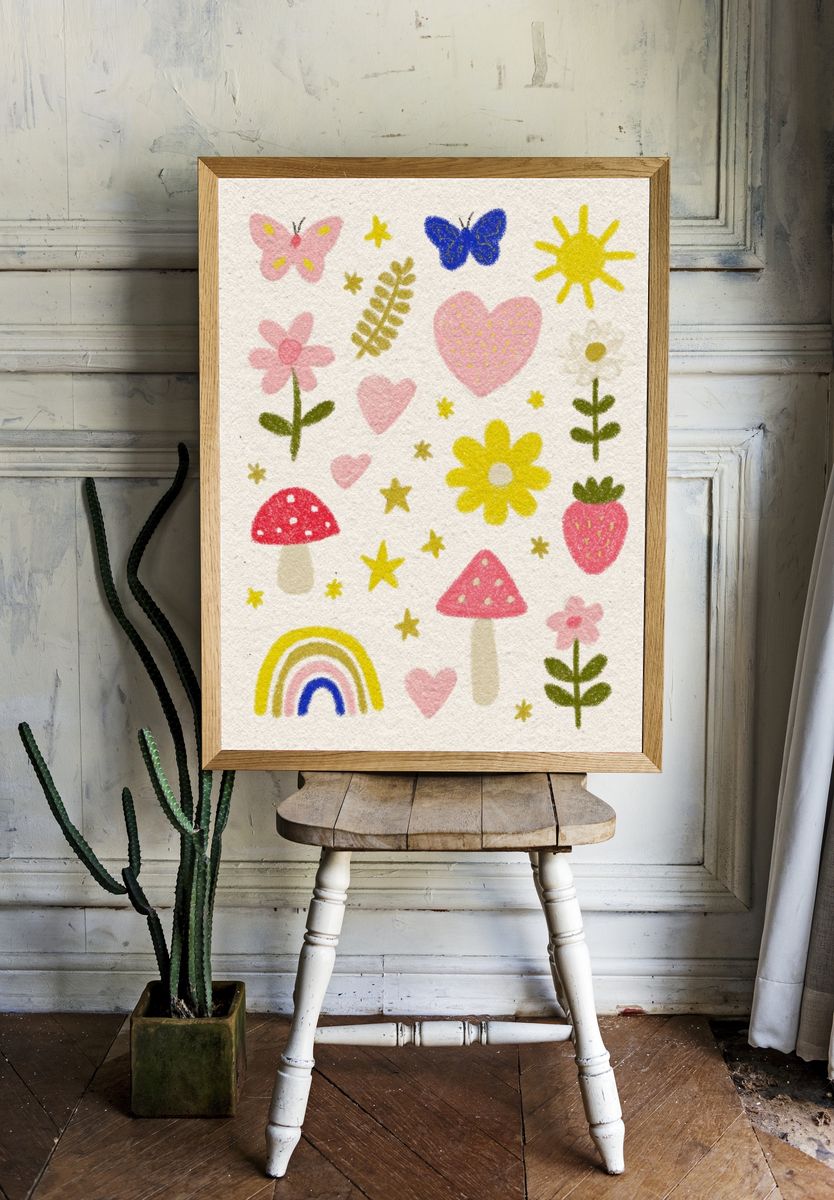 Whimsical Rainbow Garden Print. — room view 1
