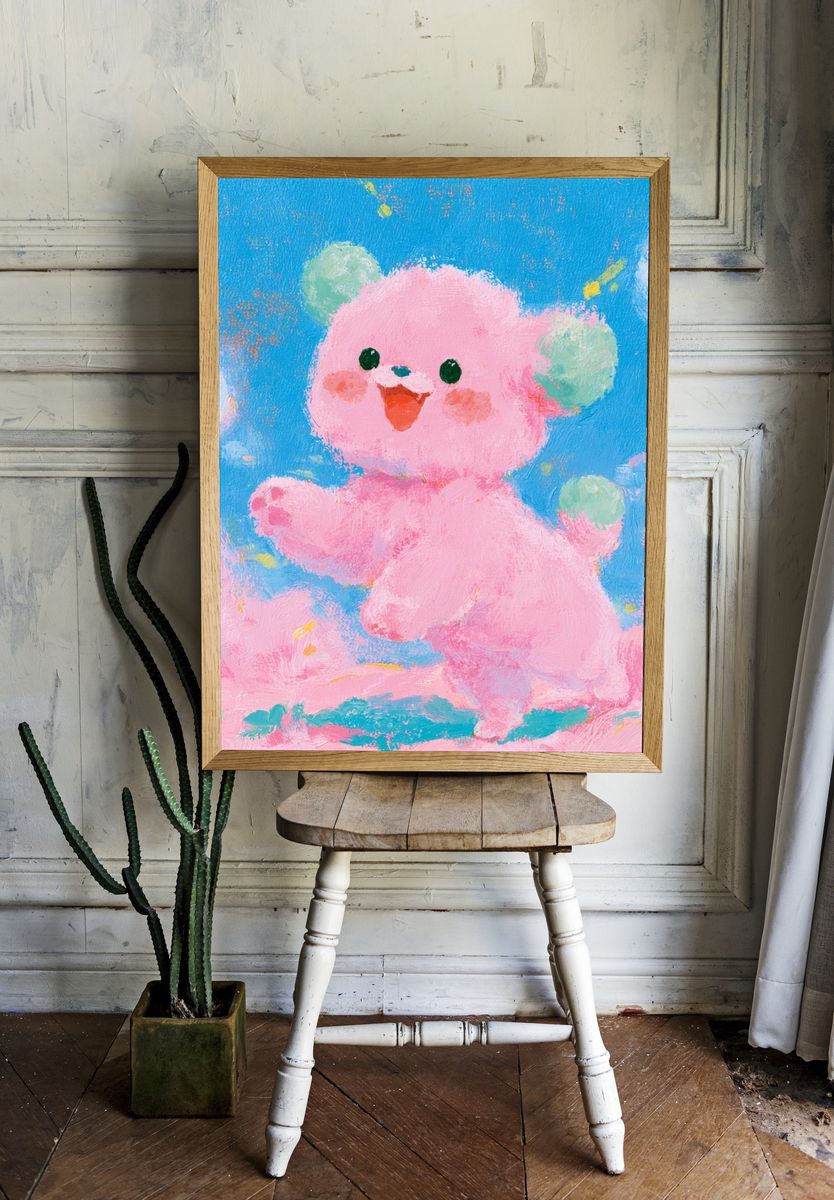 Pink Teddy Bear — Illustration Print. room preview