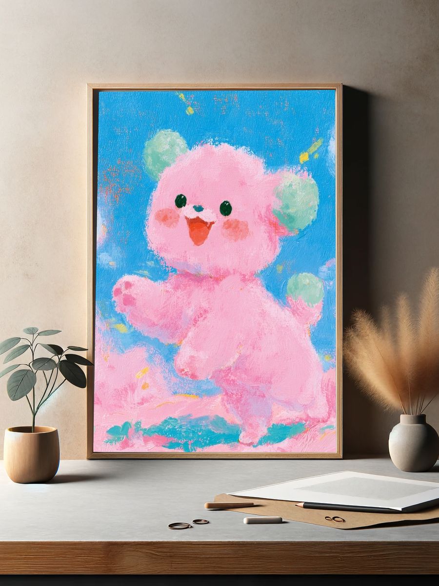 Pink Teddy Bear — Illustration Print. — room view 2